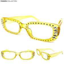 Women's Classy Elegant Modern Clear Lens EYE GLASSES Yellow Bling Fashion Frame