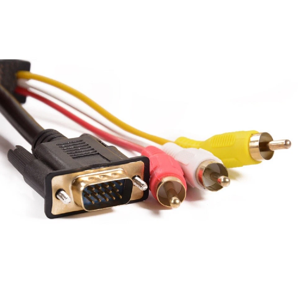 1.5m VGA to 3 RCA Male Cable Component AV TV Out Adapter Converter PC Video Cord - Image 2 of 4