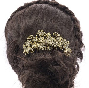 Bridal Wedding Austrian Crystal Antique Gold Hair Clip Comb Head