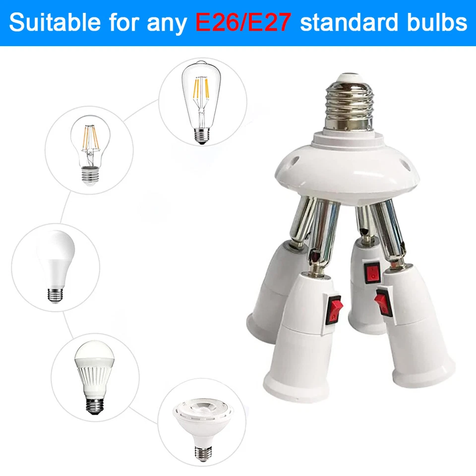 4 in 1 E26/E27 Adjustable Bulb Socket Adapter Extender with Independent Switch - Image 3 of 4