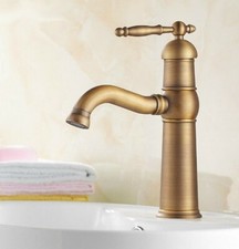 Antique Brass Swivel Bathroom Faucet Single Level Deck Mounted Sink Mixer Tap