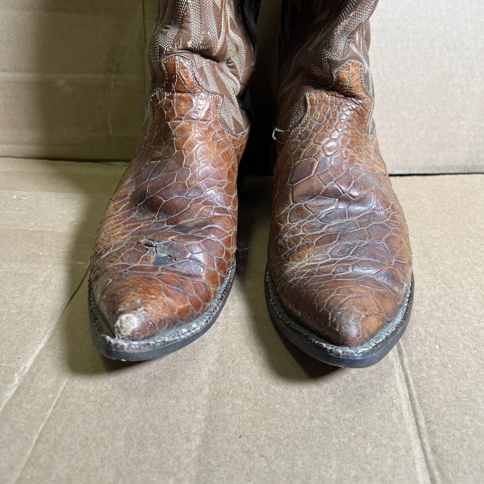 Винтажные ковбойские сапоги Justin Sea Turtle Print 9301 мужские 9,5 B коричневые поврежденные - Изображение 2 из 4