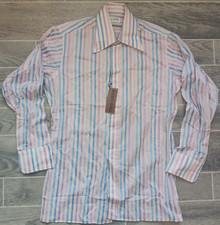 NWT True Vintage Pierre Cardin Mens 15 33 Purple Striped Button Up Shirt 60s 70s