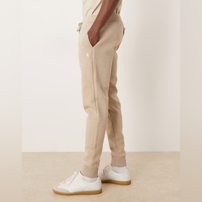 Ralph Lauren Polo Double Knit Joggers Sweatpants Tan Drawstring Logo Size Medium