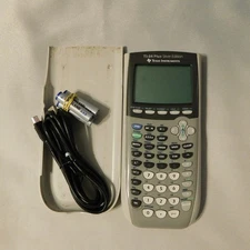 TI-84 Plus Silver Edition Grey Graphing Calculator Cover Batteries Cord TESTED