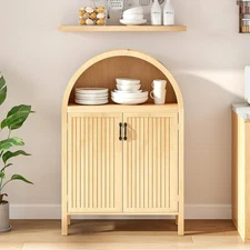 Small Arched Kitchen Cabinet with Doors, Farmhouse Accent Kitchen Pantry Cabinet