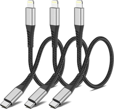 1Ft USB C to Lightning Cable 3 Pack, Mfi Certified USBC Lightning Cable PD Fast