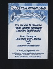 2026 Topps Chrome Update Sapphire Gold Chet Holmgren AUTO /50 Redemption Card