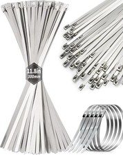 50Pcs Metal Zip Ties 11.8 inch 304 Stainless Steel Ties, Heavy Duty.