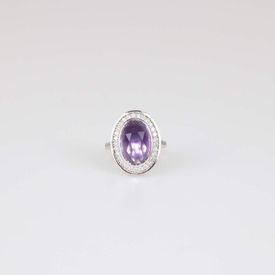 Versace 18K White Gold Diamond Amethyst Cocktail Ring