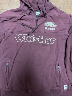 Roots Whistler Quarter Zip Maroon Red Pullover Hoodie Sweatshirt Pockets L