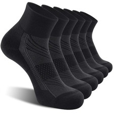 6 Pack Men's Ankle Socks with Cushion, Sport Athletic Running Socks, Black, L...