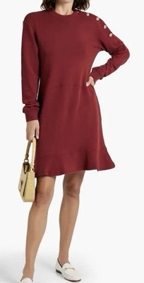 10 Crosby Derek Lam Camden Mini Cotton Dress Clr Claret Gold Button Ruffle Sz S