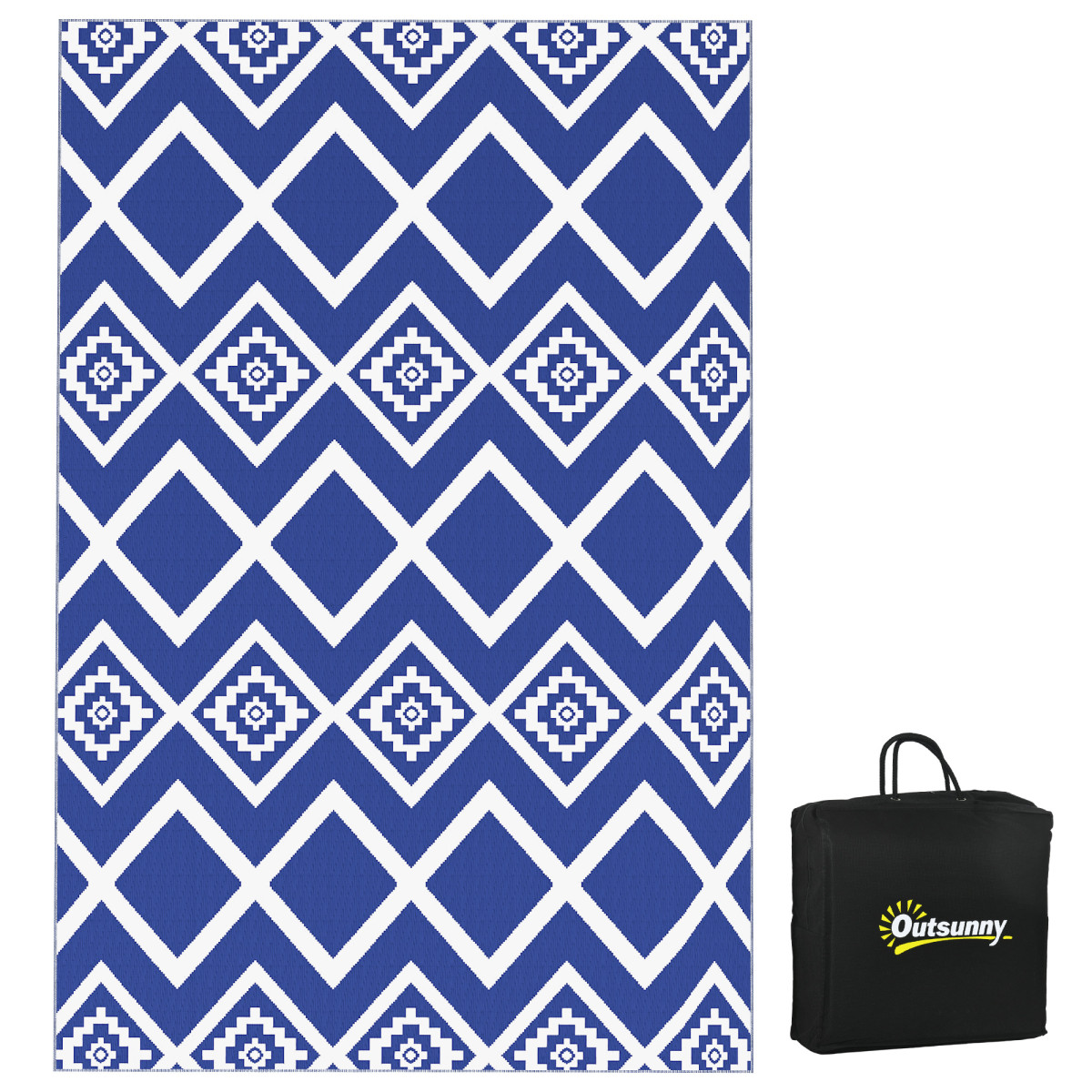 Outsunny Reversible Waterproof Outdoor Rug with Carry Bag, 182 x 274cm - Blue