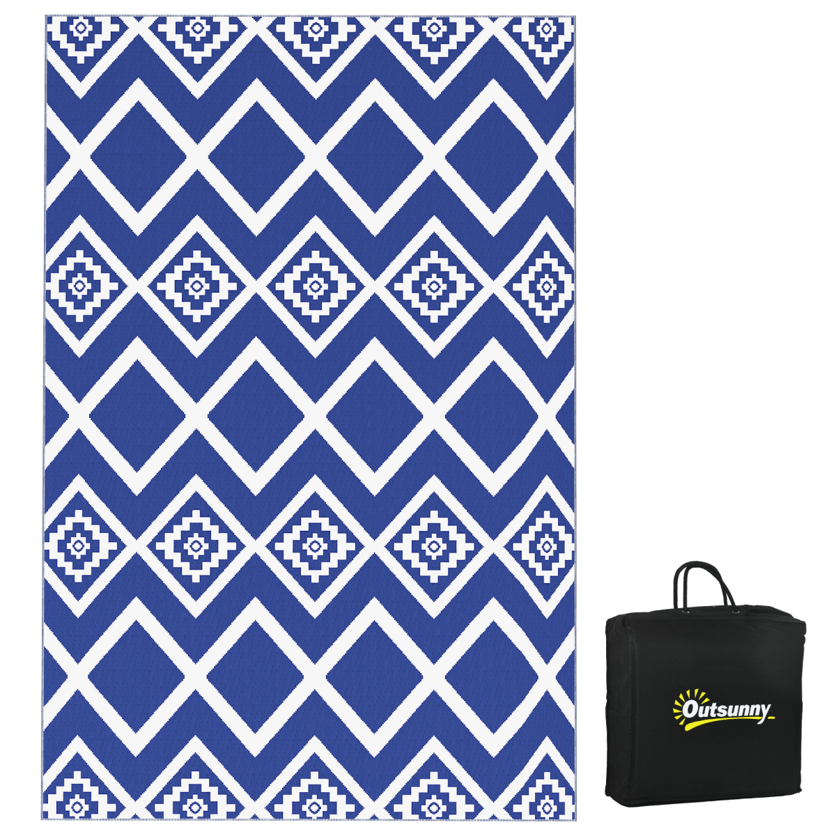 Outsunny Reversible Waterproof Outdoor Rug with Carry Bag, 182 x 274cm - Blue