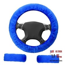 3 PCS Fluffy Steering Wheel Cover Set, 15'' Blue Steering Wheel Cover blue