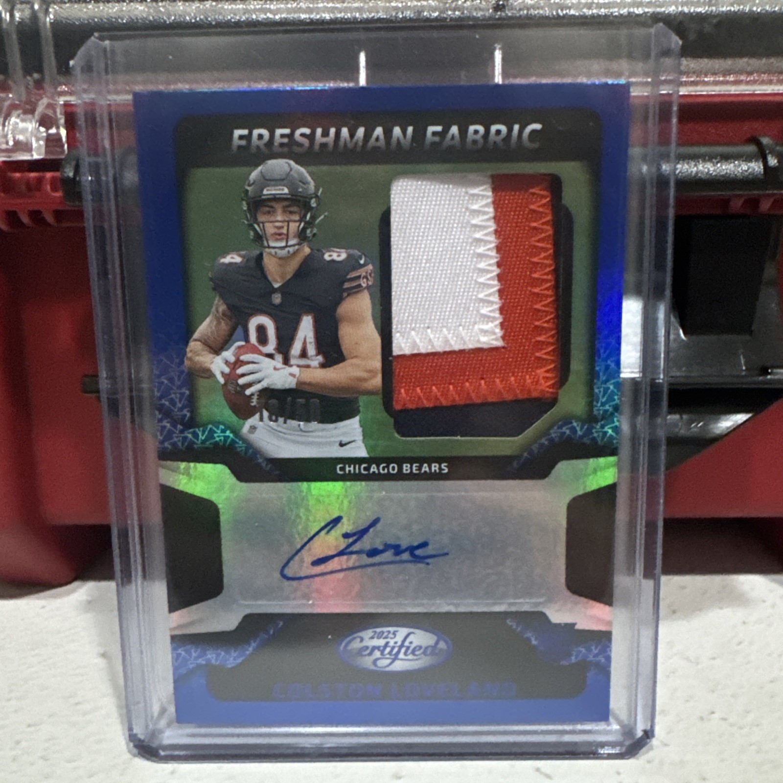 2025 Panini Certified Colston Loveland Freshman Fabric Blue RC Patch AUTO 16/50