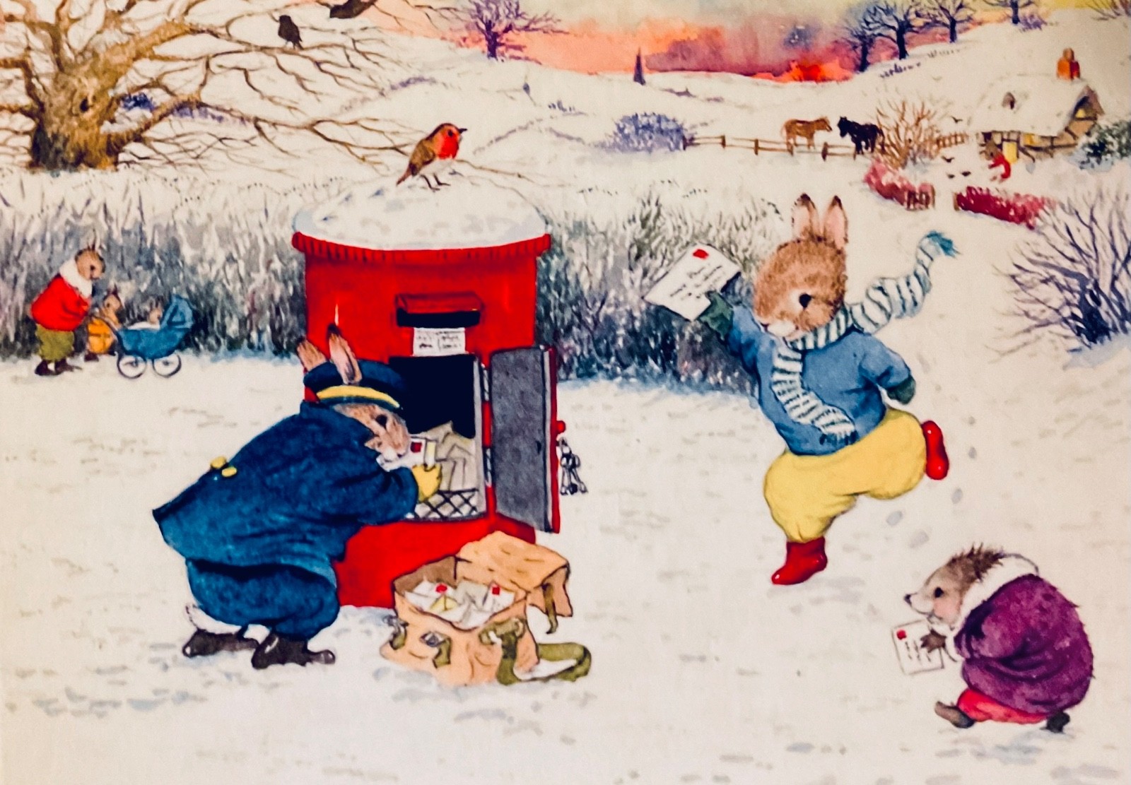 Vintage Nostalgic Christmas Card ~ Last Post ~ Woodland Animals ~ M. Evans