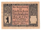 Emergency money Berlin 1922, 2 Mark, tram money, illustration: Potsdam Railway Station 1838