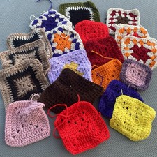 Crocheted Granny Squares lot of 19 Assorted Colors Sizes Granny Core
