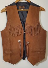Foxrun Vintage Western Brown Leather Suede Vest W/ Fringe Adult S