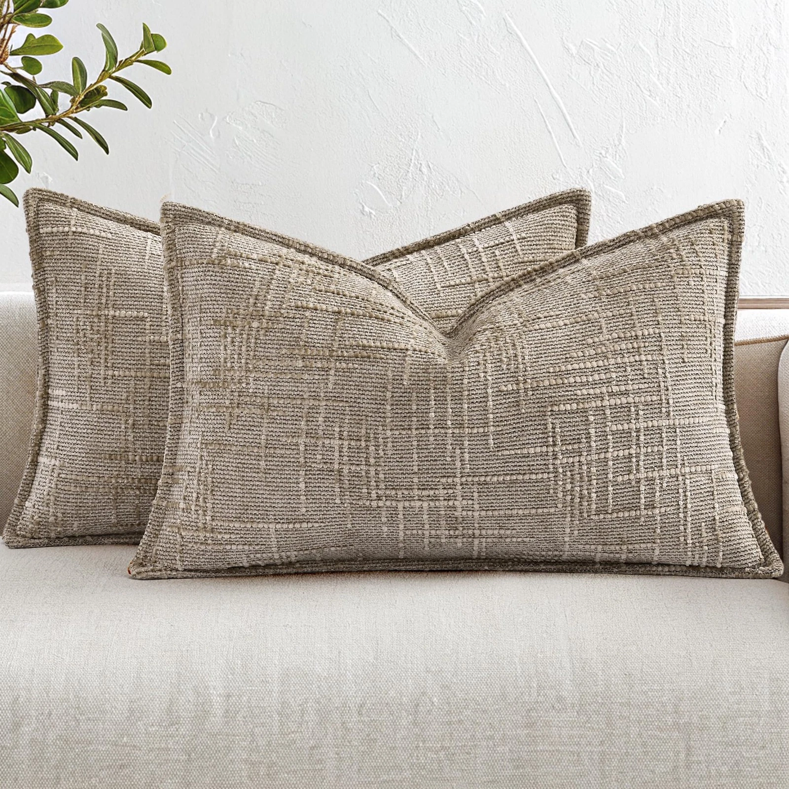Chenille Throw Pillow Covers 12x20 Set of 2, Soft Textured Slubby Modern Deco...