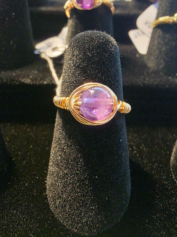 Handmade size 5 wire-wrapped Amethyst rings with Gold-Colored Plated Wire