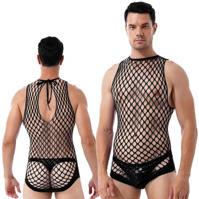 Mens Dance Outfit Performance Set Waltz Dancewear Openable Crotch Leotard Mesh