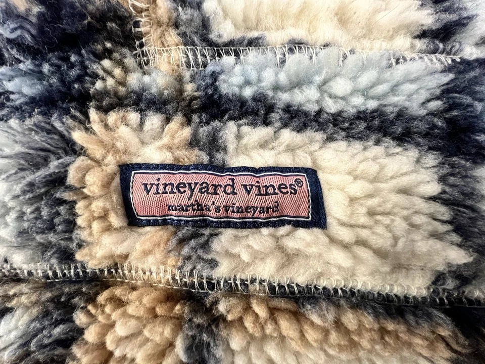 VINEYARD VINES Mujer 1/2 Cremallera SUPER OVEJA, Talla XL, Caqui/Azul Marino Cuadros, Usado en Excelente Condición Foto 3 de 4