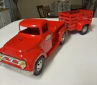1950s Tonka Pressed Steel Vintage Step Side Pickup Truck And Trailer. Repainted.