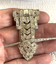 ÚNICO Vestido Vintage Años 20 Art Deco Asimétrico Estrás Tono Plateado O Clip de Piel