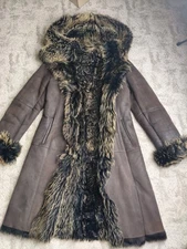 Vintage real lambskin brown Toscana shearling hooded coat Size M