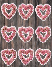Heart of Pink Roses Die Cut Vinyl Stickers Set Scrapbooking Laptop Waterbottle
