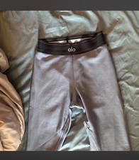 Alo Yoga Women's Gray Leggings Size S Black Logo Waistband Pull On Yoga