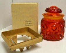 L E Smith RED Amberina 5" Moon And Stars Canister 50 Years Old New in Box!
