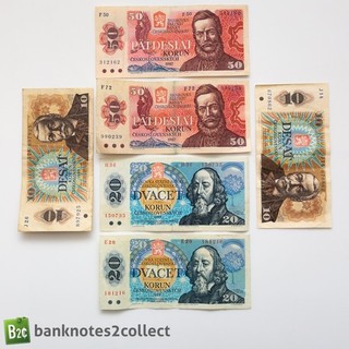 CZECHOSLOVAKIA: Set of 6 Czech Koruna Banknotes.