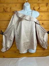 In The Style Damen asymmetrische Bluse Größe 12 Champagner Satin Langarm Oberteil