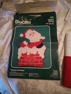 Bucilla jeweled stitchery banner. Santa mailbag