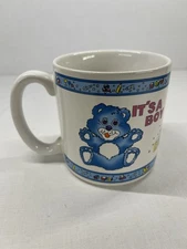 VTG It’s A Boy Coffee Mug 1989 Anagram International Blue White Teddy Bear Block