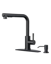Black Kitchen Faucet with Soap Dispenser, Stainless Steel Matte Black Modern