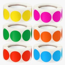 3000 Pcs 1" Round Color Coding Circle Dot Labels on 6 Rolls, 500 1", 6 Colors