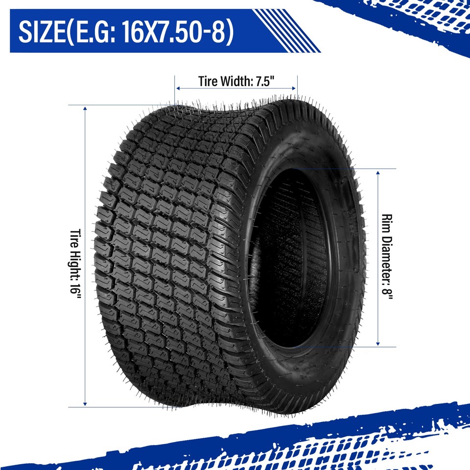 Gomma Da Giardino 2 Pneumatici 16x7.50-8 Per Tosaerba Ride-on E Trattorini - 4 Strati, Compatibili Con Molte Marche Pneumatici Tosaerba 16x7.50-8 - Foto 2