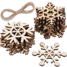 Hestya 50 Pieces Wooden Snowflake Crafts Ornaments 5 cm, Natural Color