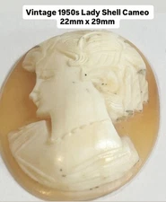 Vintage 1950s Shell Cameo Lady 22mm X 29mm 