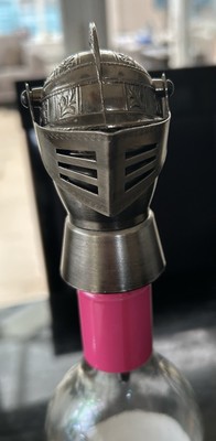 Vintage Mittelalter Ritter Helm Edelstahl Schnaps Flasche Ausgießer Stopfen Korken