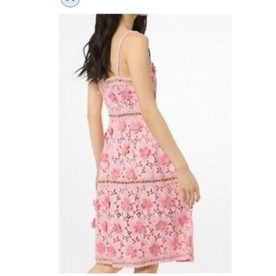 MICHAEL KORS 3D Floral Appliqud Corded Lace Dress Baby Pink Fitted Straps  Studs | eBay