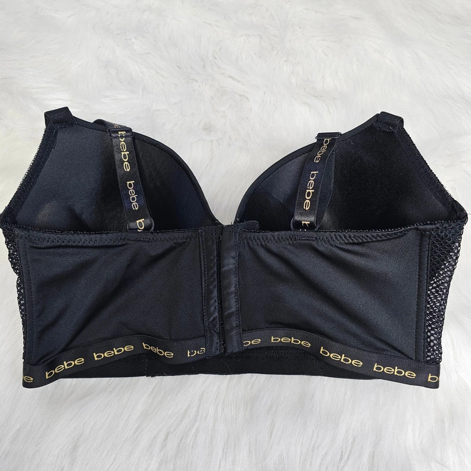 Bebe Intimates Black Gold Bra Push Up Adjustable Logo Straps Underwired Size 36D - Image 3 of 4