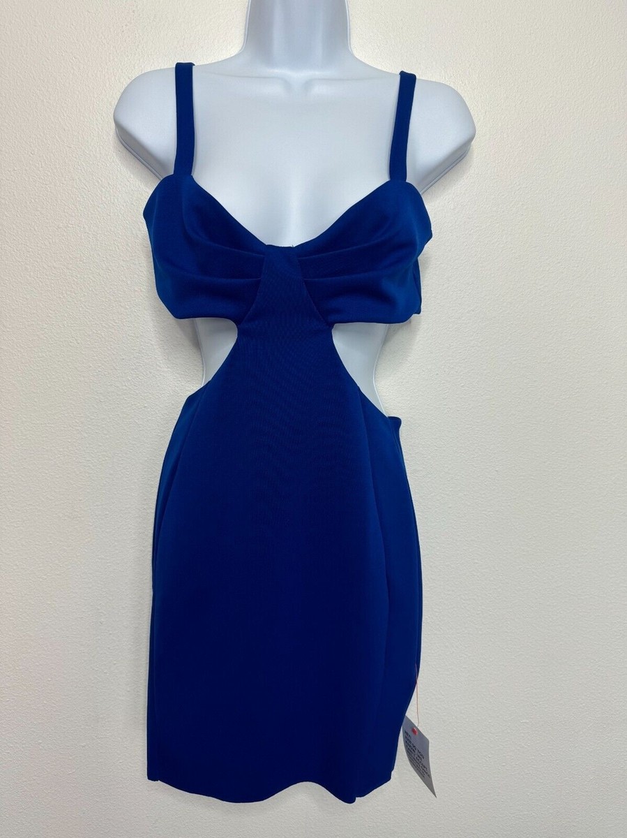 ASOS Design Sz 6 Bodycon Dress Blue Cut Out Midi Sweetheart Neck Button  Back NWT