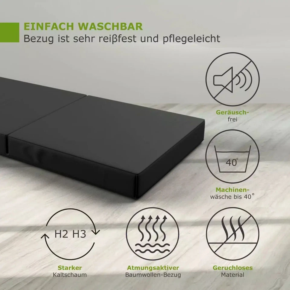 Klappmatratze 90x190x12cm, TRAVEL anthrazit, hoher Komfort, Erwachsene, Kinder - Bild 3 von 4