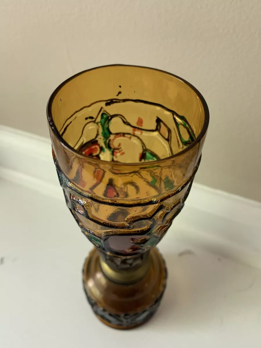Vintage Multicolor Stained Glass Oil Lamp